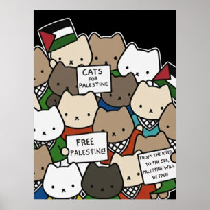 Poster Gatos pela Palestina – Gatos Kawaii pela Justiça