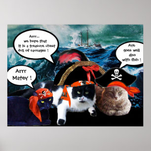 PÔSTER GATOS PIRATAS FALANTES E NAVIO NA TEMPORADE MAR