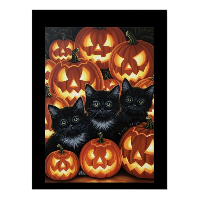 Pôster Gatos Pretos e Jack O’Lanternas (Frente)