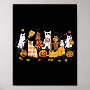 Poster Gatos Pretos Fofos Fantasma Halloween Abóbora Aman