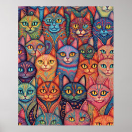 Poster Gatos psicodélicos. Hippy, Bohemian, BoHo