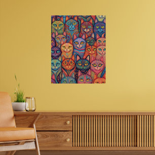 Poster Gatos psicodélicos. Hippy, Bohemian, BoHo