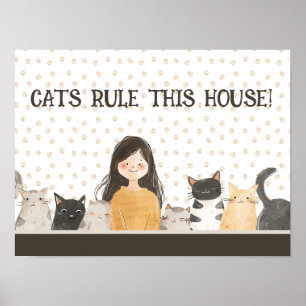 Poster GATOS REGEM ESTA CASA Gato Louco Lady & Kittens En