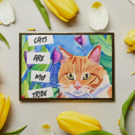 Poster Gatos são Minha Tribo | Gato Laranja e Flores
