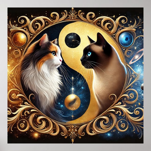 Poster Gatos Simbolizando Equilíbrio com um Yin Yang (Frente)