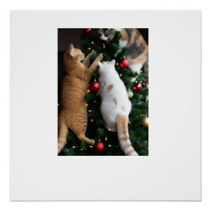 Pôster Gatos Subindo na Árvore de Natal