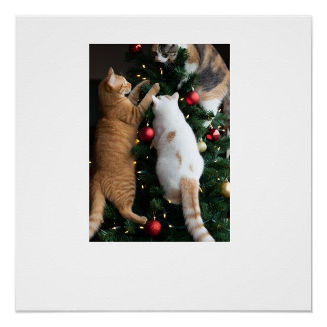 Pôster Gatos Subindo na Árvore de Natal (Frente)