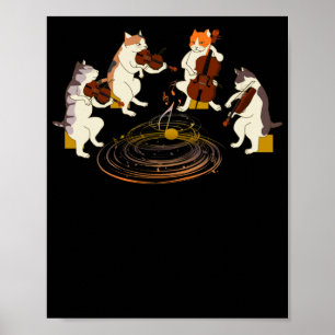 Poster Gatos Tocando Violino Cello Music Lover