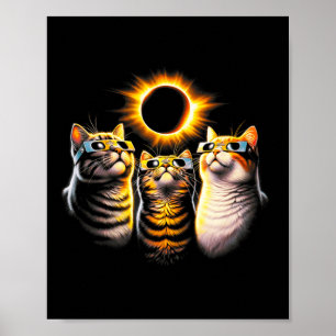 Poster Gatos Vestindo Óculos De Eclipse Solar Olhando Lua