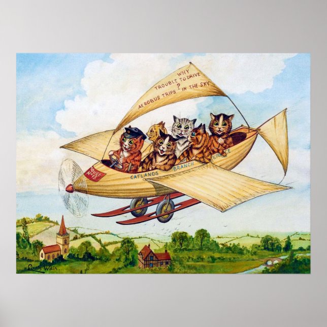 Poster Gatos Voadores, Louis Wain (Frente)