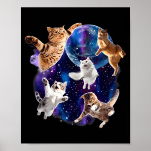 Poster Gatos voando na galáxia vintage 90s divertido gato
