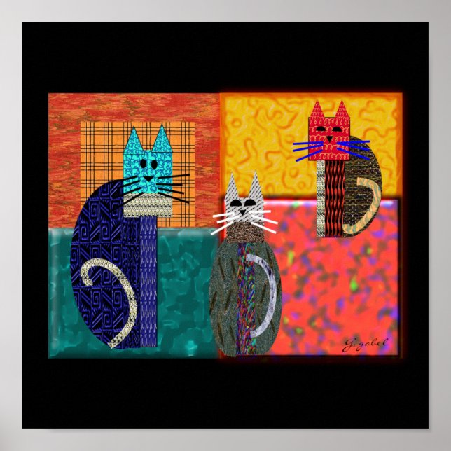 Pôster Gatos Whimsical em Arte CANVAS (Frente)
