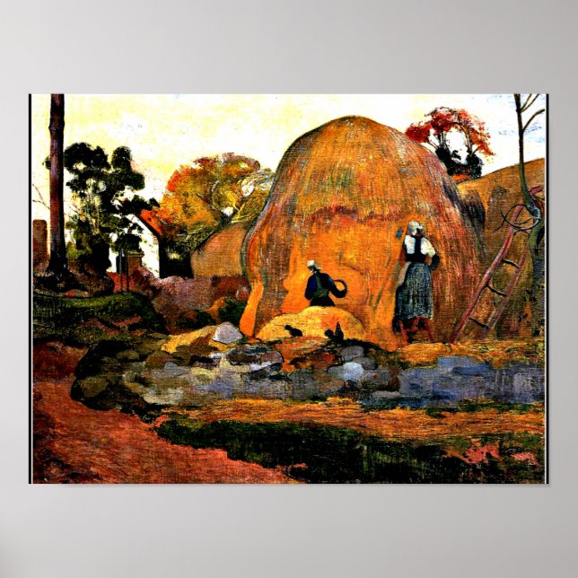 Poster Gauguin - Colheita de Ouros de Haystacks Amarelos (Frente)
