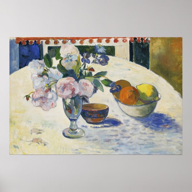 Poster Gauguin - Flores E Tapela De Fruta Numa Mesa 1894 (Frente)