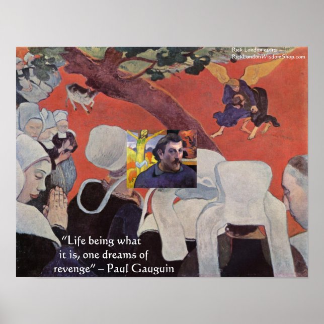 Poster Gauguin Único Depois do Sermão Cartaz Com Citação (Frente)