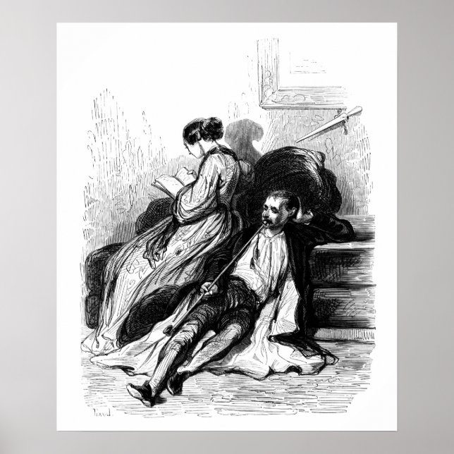 Pôster Gavarni: homem fumando um cachimbo longo (Frente)