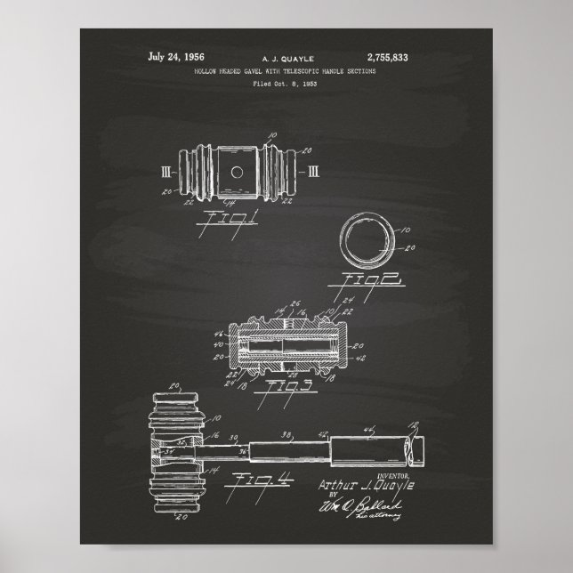 Pôster Gavel of Justice 1956 Patent Art - Chalkboard (Frente)