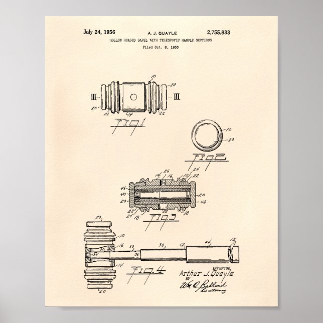 Pôster Gavel of Justice 1956 Patent Art - Old Peper (Frente)