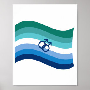 Poster Gay Male Love Pride Azure Wavy Flag