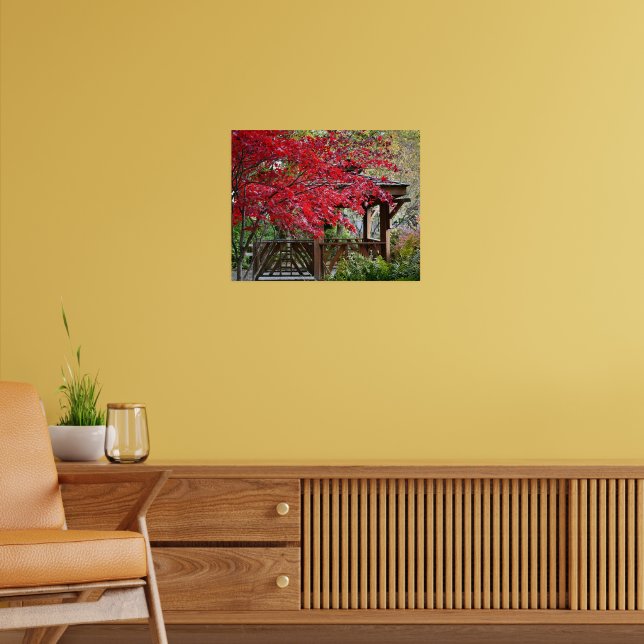 Poster Gazebo de Jardim e Folhas Vermelhas de Bordo (Sala de Estar 2)