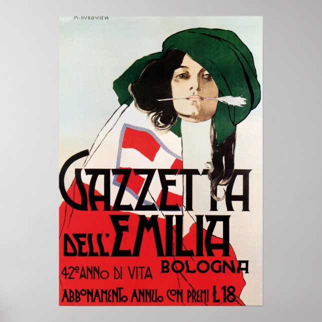 Poster GAZZETTA DELL EMILIA Bologna por Marcelo Dudovich (Frente)