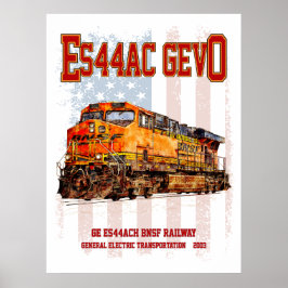 Poster GE ES44AC GEVO Locomotive and American flag