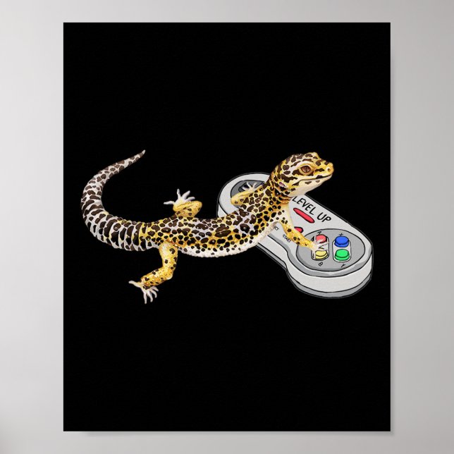 Poster Gecko Jogando Vídeo Jogo Lizard &amp; Répteis Gam (Frente)