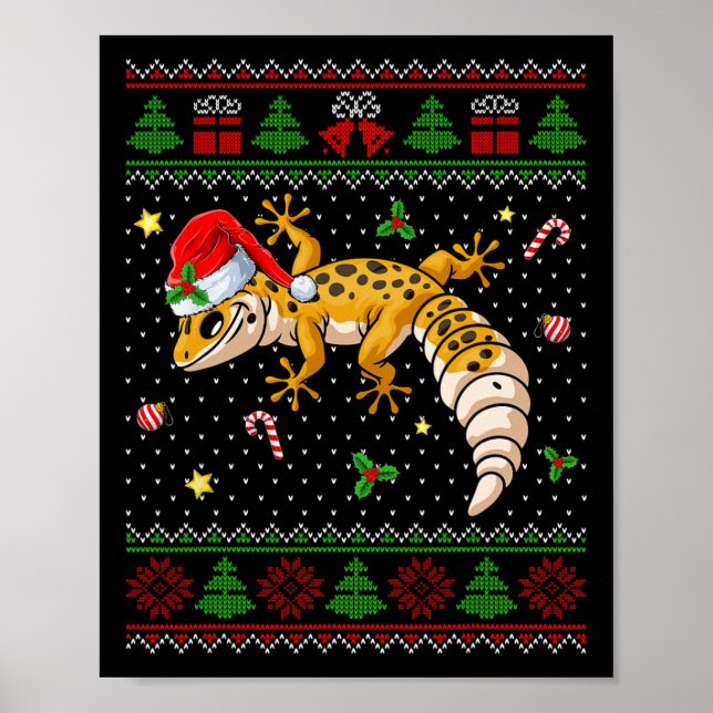 Poster Gecko Santa Hat, Leopardo, Suor de Natal Feio (Frente)