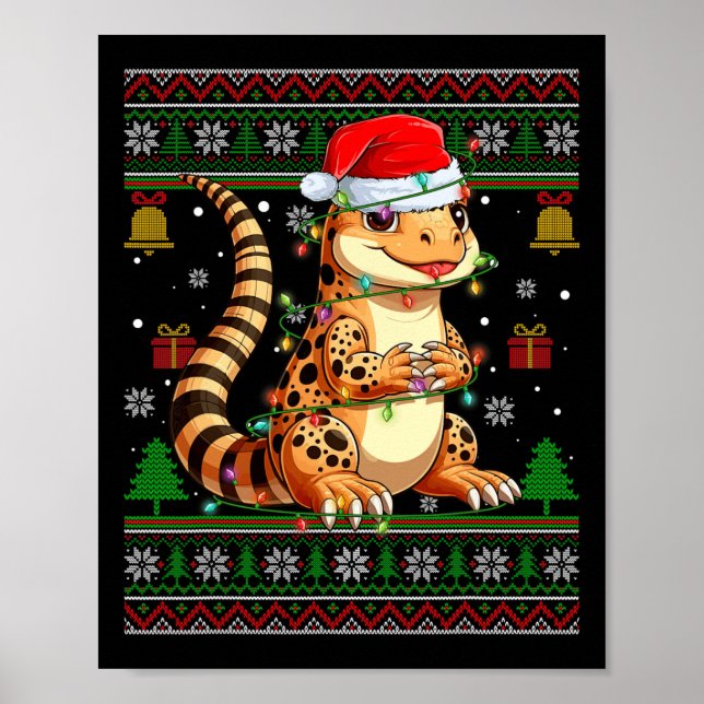 Poster Gecko Santa Hat, Leopardo, Suor de Natal Feio (Frente)