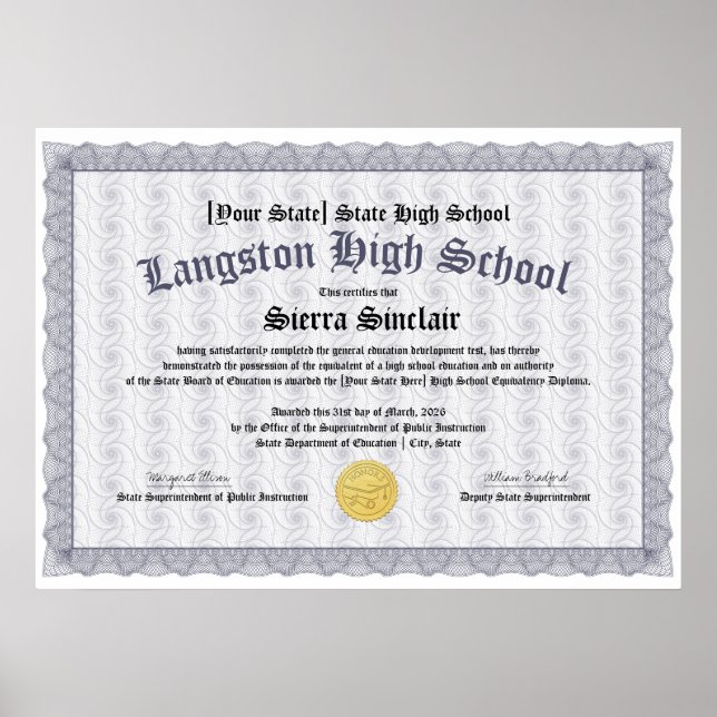 Poster GED General High School Equivalency Diploma Copy (Frente)