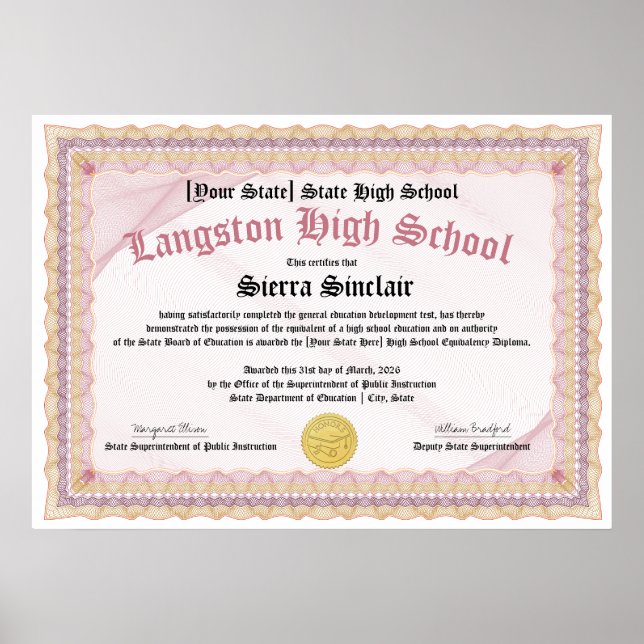 Poster GED General High School Equivalency Diploma Copy (Frente)