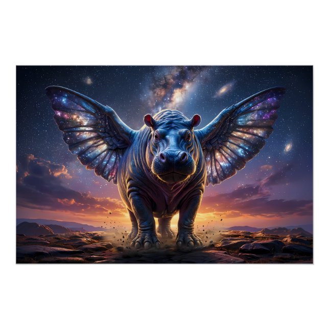 Pôster Geflügeltes Nilpferd – Fantasie Tierillustration (Frente)
