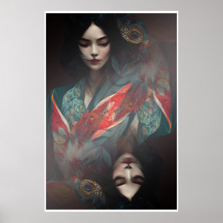 Poster Geisha em Kimono II