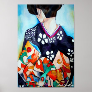 Pôster Geisha japonesa com arte original quimono azul