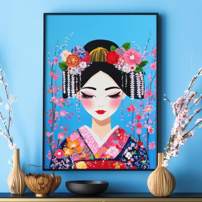 Poster Geisha Portrait Cherry Blossoms Japonês Wall Art (Criador carregado)
