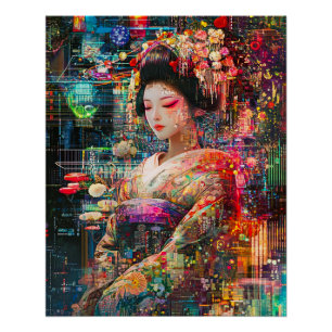 Pôster Geisha Poster, Androide Radiante Cyberpunk Geisha