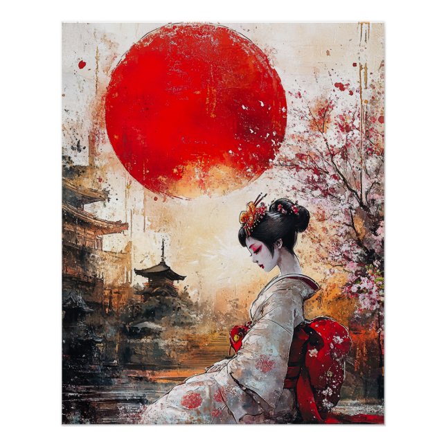 Pôster Geisha Poster, Elegante Estilo Ukiyo-e Geisha (Frente)