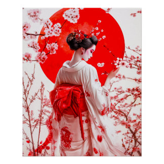 Pôster Geisha Poster, Elegante Ukiyo-e Geisha Wall Art