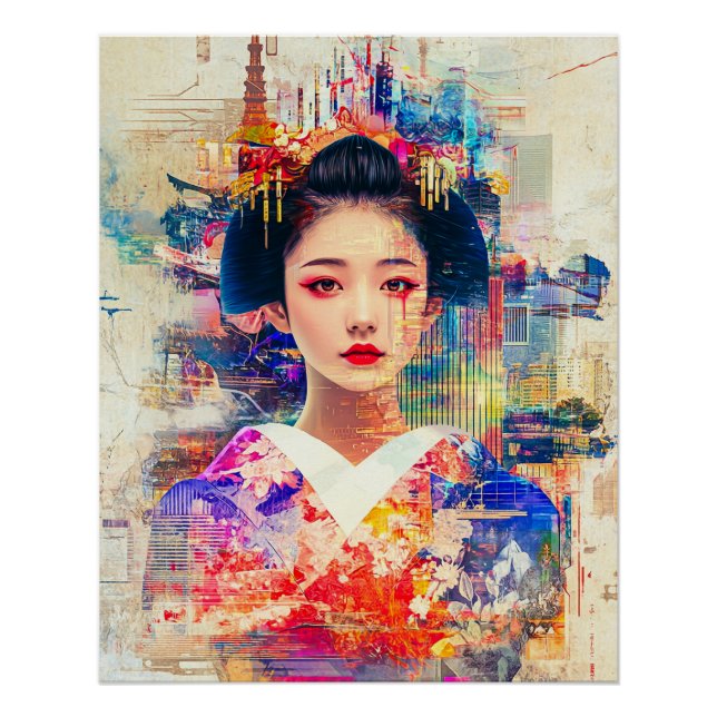 Pôster Geisha Poster Ukiyo e, Watercolor Geisha (Frente)
