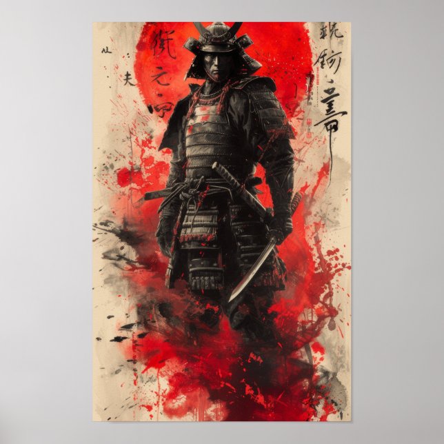 Poster Geisha Samurai em cores negras e vermelhas (Frente)