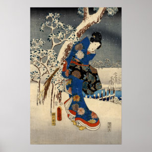 Poster Geisya Japonês em Neve, Toyokuni, Ukiyo-e