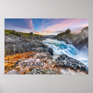 Poster Geitafoss Waterfall, Islândia