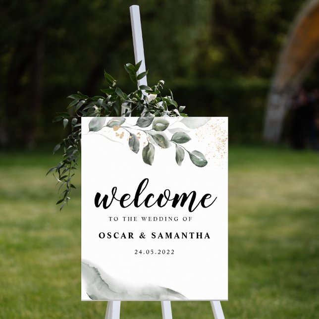 Poster Gel Greenery Watercolor Folha | Pó Dourada | (Criador carregado)