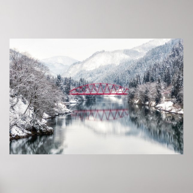 Poster Gelo e neve | Ponte vermelha no inverno, Japão (Frente)