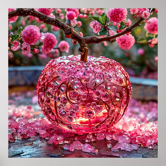 Poster Gemas Rosa e Ramo de Árvore Florido (Frente)