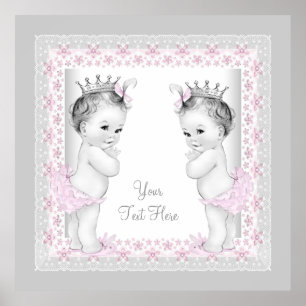 Pôster Gêmeas Bebês Princesas Vintage Rosa