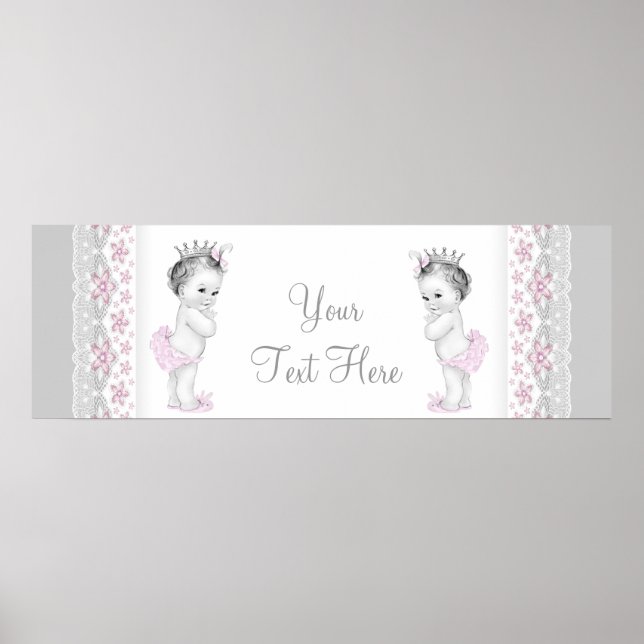 Pôster Gêmeas Princesas Bebês Rosa e Cinza (Frente)