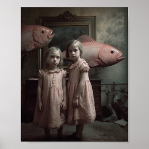 Poster Gêmeos Assustadores Peixe Rosa Terror