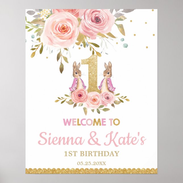 Poster Gêmeos Coelhos Gêmeos Gêmeos primeiros aniversario (Frente)