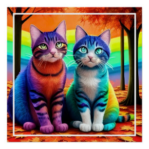 Pôster Gêmeos da arte digital de gatos-56467